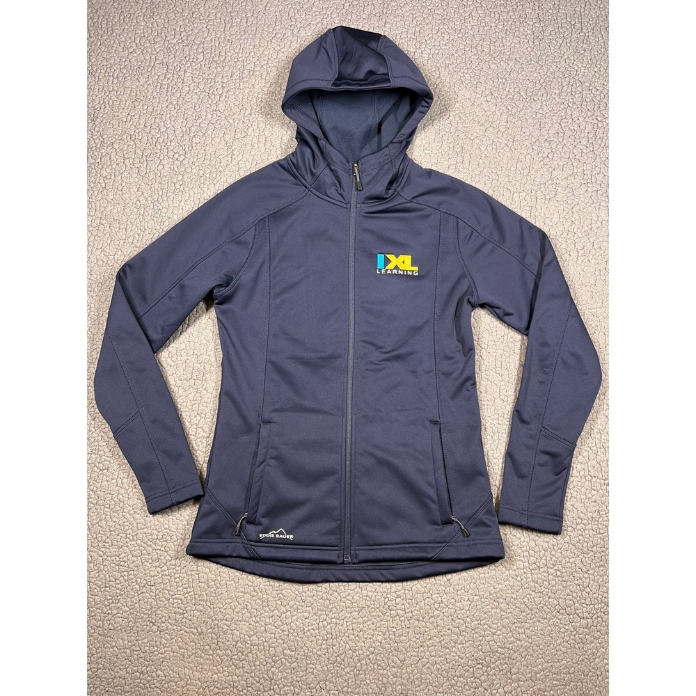 Eddie Bauer Full Zip Hooded Jacket Women's Navy S Soft Shell IXL Learning Logo